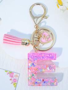 1pc Pink Letter Keychain Resin Drip Glue Butterfly Heart Pendant, Cute Gift For Women Bag/Key Chain - Baby Pink - View 21