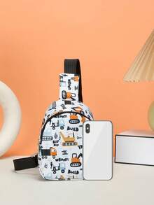 Una linda bolsa de pecho con cremallera de nailon con un patrón de corona y letras, adecuada para uso diario. - Multicolor - Ver 5