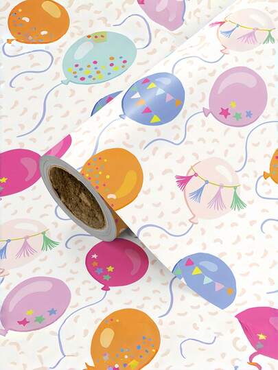 1 Cuộn Giấy Gói Quà Sinh Nhật | Họa tiết Bóng Bay, Tua Ruy Băng và Chấm Bi Nhiều Màu Sắc - Hoàn hảo cho Quà Sinh Nhật, Trang Trí Tiệc và Lễ Hội - 43 cm x 300 cm (17 inch x 9,84 feet)
