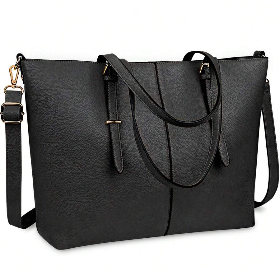 NEWHEY 15.6 Inch Women's Laptop Bag, Waterproof Lightweight Leather Business Briefcase, Large Travel Shoulder Tote