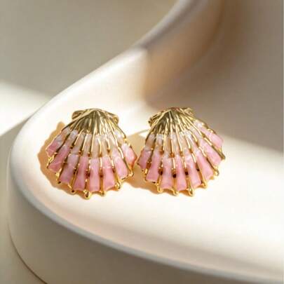 1 Đôi bông tai hình vỏ sò tráng men hồng gradient tối giản, trang sức mạ vàng đa năng dành cho nữ, món quà tuyệt vời cho Ngày của Mẹ, thích hợp cho công sở, thường ngày và các buổi họp mặt gia đình.