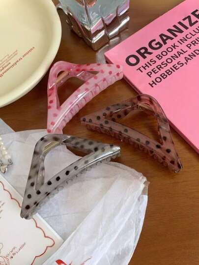 Bộ 3 kẹp tóc tối giản, thanh lịch, đa năng, hình tam giác chấm bi, được đúc khuôn dành cho phụ nữ tóc dày, phù hợp sử dụng hàng ngày, trong các buổi gặp gỡ thân mật, đi làm, du lịch, tạo kiểu tóc, rửa mặt, tắm, trang điểm và phối đồ.