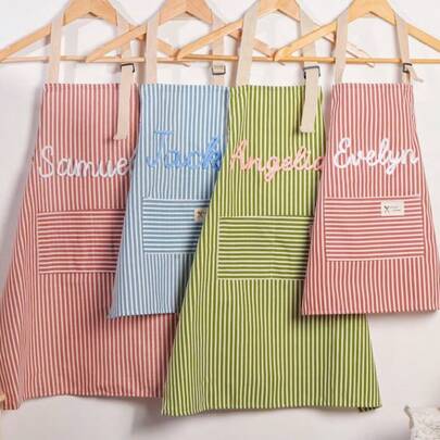 1 pièce Tablier de cuisine personnalisable avec nom personnalisé et poches, tablier brodé, tablier de cuisine, tablier de cuisson pour adulte, avec sangle réglable, convient pour cadeau familial, cadeau de cuisine