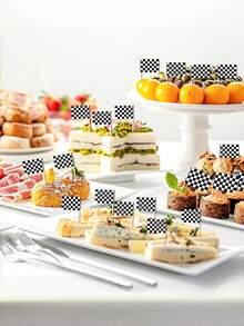 Black And White Checkered Racing Car Toothpick Flags, Mini Racing Car Toothpicks, Cupcake Decorations, Fruit Cupcake Decorations, Food Toothpick Flags, Party Bar Sports Event Decorations, Racing Car Flags And Checkered Flags Cake Decorations, Mini Checkered Racing Car Flag Finish Line Cupcake Decorations, Party Decorative Toothpicks, Black And White Toothpick Cupcake Decorations - Multicolor - View 6