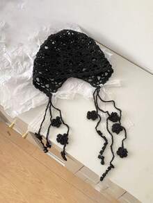 1 chiếc khăn trùm đầu đan họa tiết hoa rỗng, nhẹ nhàng cho mùa hè dành cho nữ, kiểu dáng nghệ thuật và tôn dáng. - A - Xem 5