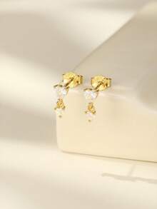 1 đôi bông tai hình trái tim đôi mạ vàng 18K bằng bạc sterling 925 cao cấp, ít gây dị ứng, phù hợp cho phụ nữ và bé gái đeo hàng ngày, quà tặng Ngày của Mẹ, đám cưới, tiệc tùng. - Vàng - Xem 5