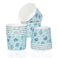 10pcs/20pcs/50pcs Light Blue Ice Cream Paper Cups, Ocean Theme Paper Snack Bowls With Starfish And Shell Patterns, 2.4 Inch Height, Suitable For Beach Party, Summer Pool Party, Hawaiian Theme Party, Birthday Party, Unisex Theme Party - Multicolor - View 3