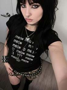 Retro Punk Style Lettered Short-Sleeved T-Shirt, Y2K Gothic Style Top, Street Hip-Hop Top, 90s Women's Fashion Emo Shirt Goth Shirt - 黑色3 - 查看 6