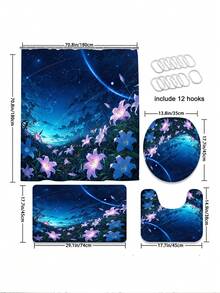 1/3/4件套梦幻星空百合印花浴室帘套装,梦幻花卉浴室窗帘,防水耐用,现代家居浴室装饰浴帘,72英寸*72英寸 - 浴室隔断浴帘,包含12个挂钩,浴室配件 - 包括马桶盖套、浴垫和地毯,采用涤纶面料 - 可水洗,适用于家庭浴室/酒店/日式风格/民宿/瑜伽馆,浪漫疗愈浴室装饰,四季皆宜,公寓必备,乔迁礼物,母亲节礼物 - 夢幻星空 - 查看 3