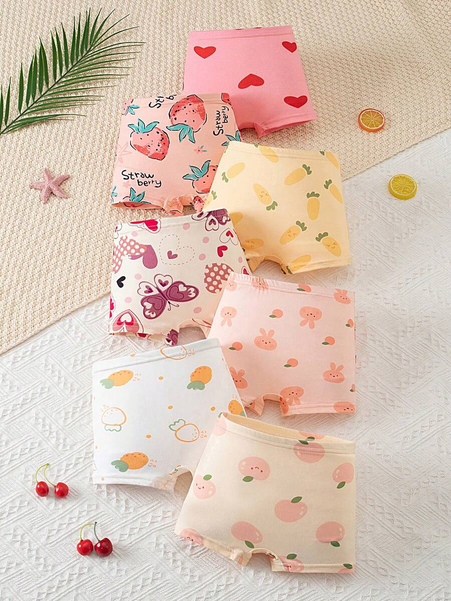 7pcs/Pack Girls' Underwear Briefs, Toddler & Young Girl Boxer Shorts - Multicolor - View 1