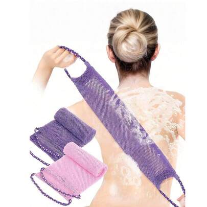 2pcs Exfoliating Bath Towel Set, Double-Sided Design For Gentle Or Coarse Exfoliation, Effective Body Scrubbing, Quality Mesh Material, Convenient Tie Design, Includes Bath Puff & Towel, Leaves Skin Smooth, Suitable For Daily Use