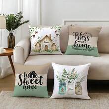 4pcs Cotton Sweet Home Text Throw Pillow Covers, Single-Sided Printed Soft Peach Velvet Fabric, 45*45CM Cushion Covers For Home Bedroom Living Room Party Decor, Sofa Decorative Pillow Covers, Gift, No Pillow Insert - Multicolor - View 6