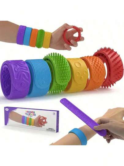 6pcs Outdoor Silicone Sensory Slap Bracelets Stress Relief Toys: Multicolor Textured Slap Bracelets, Novelty Clapping Toys, Silicone Massage Fidget Toys For Autism, Special Needs, 6pcs Wearable Accessory Set (Random Styles)