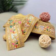 Viền ren đính kim sa thêu, ruy băng dệt màu vàng mù tạt, trang trí váy. - màu vàng - Xem 6