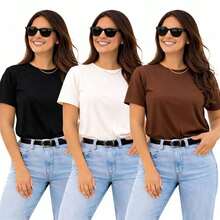 3-Piece T-Shirt Set, 100% Cotton T-Shirts - BLACK WHITE BROWN - View 1