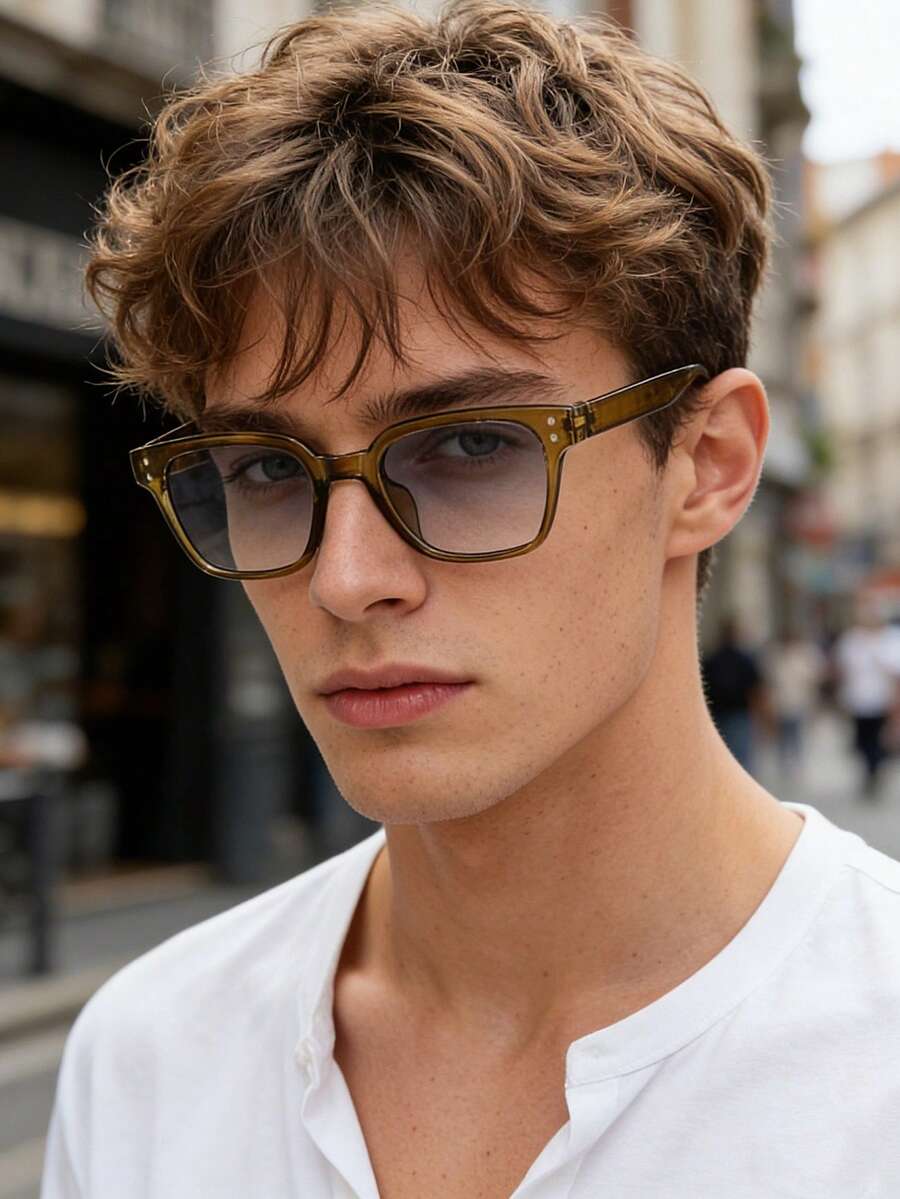 1副男士时尚复古方形眼镜框，个性化休闲日常佩戴配饰，提升个人形象 - 彩色 - 查看 1