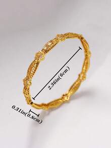 1pc 24K Gold Plated Middle Eastern Style Four-Leaf Flower Bangle Bracelet, Luxury African/Nigerian Women's Wedding Party Accessory, Bohemian Jewelry - Gold 5 - View 18