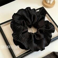 Dây buộc tóc lớn hai lớp bằng satin đen thanh lịch, phụ kiện tóc cao cấp kiểu Pháp. - Nhiều màu - Xem 3