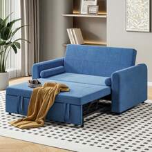2 Seater Sofa Bed, 3-In-1 Convertible Fabric Pull Out Sleeper Sofa With 3-Position Adjustable Backrest, Side Pockets For Living Room, Guest Room (Blue, 2 Seater Sofa Bed) - Blue - View 9