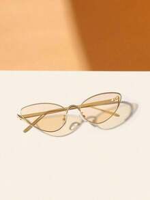 1 PC Women Cat Eye Fashion Glasses Gold Metal Frame Black Lens Luxury Edgy Retro Fashion Glasses Summer Daily Streetwear UV Protection Stylish Eyewear Accessory With Glasses Box - Những lát sâm panh khung vàng - Xem 7