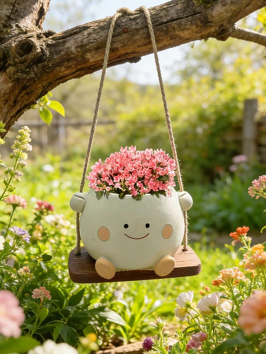 1个可爱秋千花盆,卡通笑脸悬挂式花盆,防水户外花园装饰,适用于露台、阳台、庭院、门廊,非常适合种植多肉植物、花卉、香草,创意悬挂式花盆带绳索秋千,是园艺用品、户外装饰、花园雕像和房间装饰的理想选择。 - A - 查看 1