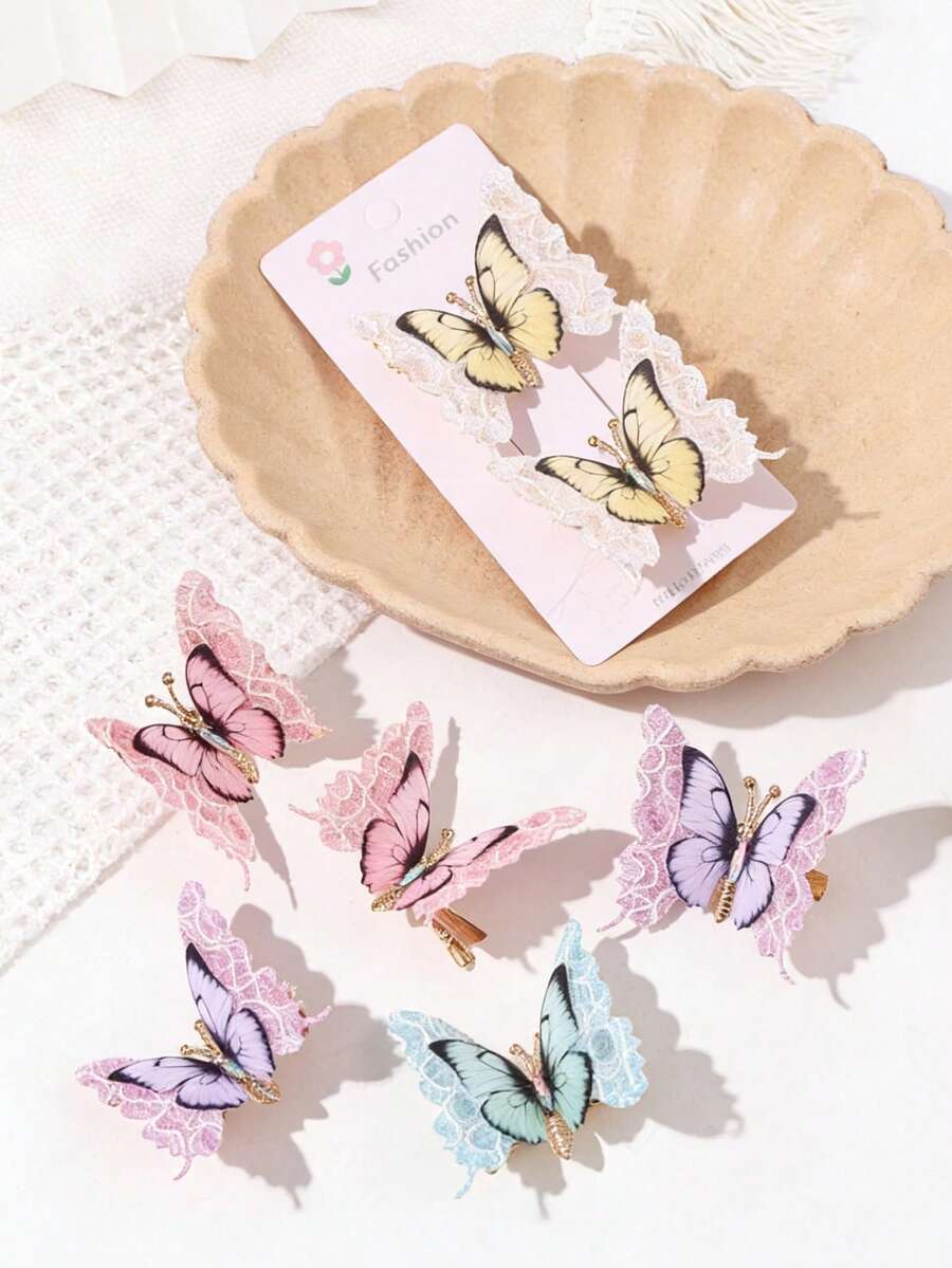 Two New Star-Studded Rhinestone Butterfly Hair Clips, Perfect For Bangs Or Ponytails. - Multicolor - View 1