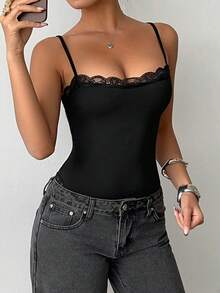 Bộ đồ liền thân ren gợi cảm dành cho nữ, không tay, hở lưng, dây mảnh, đồ tập thể dục cho nữ, bộ đồ liền thân dây mảnh, thích hợp cho nữ mặc hàng ngày, đi làm, phong cách lễ hội xuân hè 2026 dành cho nữ, màu đen - màu đen - Xem 8