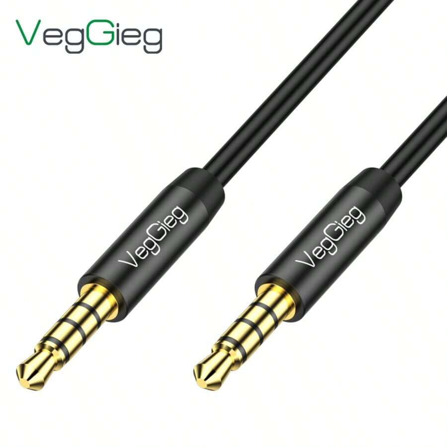 VegGieg 3.5mm Male To Male 4-Pole Hi-Fi Stereo Auxiliary Audio Cable, Gold-Plated PVC, Compatible With Phone, Computer, Car, Speaker, Headphones - View 1