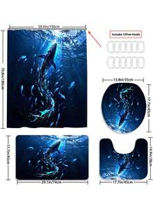 1/3/4 Stücke Tiefsee Leuchtend Blauer Wal & Fluoreszierender Fisch Duschvorhang Set, Geheimnisvoller Ozean Kunst Stil Badezimmer Fenstervorhang, Wasserdicht & langanhaltend Moderne Heim Badezimmer Dekoration Duschvorhang, 72in*72in - Badezimmer Raumteiler Duschvorhang, Inklusive 12 Haken, Badezimmer Set - Inklusive Toilette-Sitz Abdeckung, Badematte und Teppich, Hergestellt aus Polyesterstoff - Waschbar, Geeignet für Heim Badezimmer / Hotel - Blauwal - Übersicht 16
