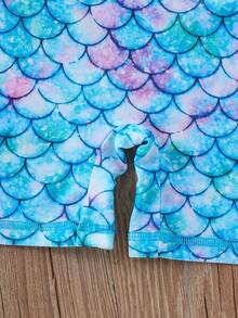 1pc Girls' Mermaid Scale Print Long Sleeve Swimsuit, Quick-Dry Stretchy Fabric, Zipper Detail, Suitable For Swimming Pool, Summer Beach Vacation And Surfing Fun - Blue - View 5