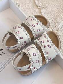1 đôi sandal chấm bi nơ cho bé gái, viền ren ngọt ngào, đế mềm chống trơn trượt, giày công chúa cho bé, mùa hè - Màu be - Xem 7