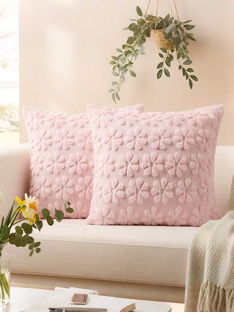 Frühlings-Zierkissenbezüge, Landhausstil Sommer Blumen Gänseblümchen Weich Plüsch Kissenbezüge, Sofa Schlafzimmer Wohnzimmer Sofa Raum Heim Dekoration 3D Kissenbezüge, geeignet für Alltag, Partys, Hochzeiten, Muttertag - Pink - Übersicht 1