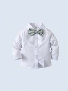 BOARNSEORL 2 pièces Tenue de gentleman pour jeunes garçons, chemise blanche à manches longues avec nœud papillon et pantalon à bretelles, à la mode et convenant pour les anniversaires, événements formels, mariages, baptêmes, 1er anniversaire - Vert - Voir 7