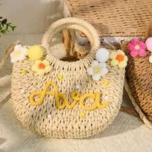 1pc Personalized Spring/Summer Fashion Straw Woven Bag, Handheld/Shoulder/Crossbody, Floral, Perfect For Party/Wedding/Bridesmaid Outfit, Gift For Her - Multicolor - View 23