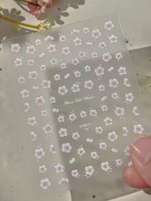 1片粉色花朵美甲贴纸，彩色冰粉色花卉美甲贴花，春夏植物美甲贴，自粘美甲装饰，DIY - 彩色 - 查看 3