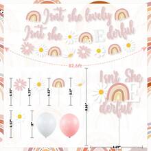 ración bohemia para fiesta de primer cumpleaños, diseño de margaritas de verano, color rosa con texto en inglés "Isn't She Lovely Isn't She Onederful Daisy Rainbow Banner para tartas, cupcakes, globos para niñas, hippie, suministros para fiesta de primer cumpleaños - 1 - Ver 5