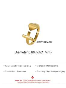 1枚时尚简约十字心形开口戒指，适合女士日常及节日佩戴 - 金黃色 - 查看 5