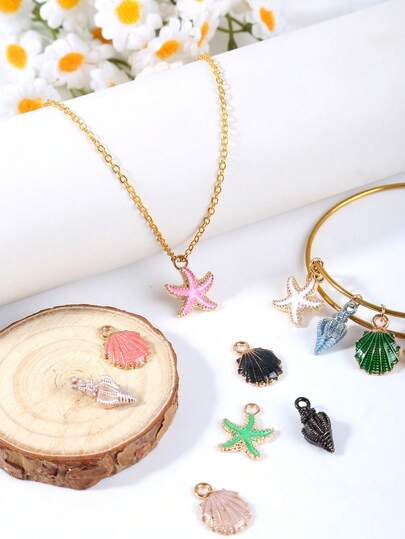 Mặt dây chuyền hình vỏ sò bằng hợp kim nhiều màu sắc dùng để làm trang sức, mặt dây chuyền hình sao biển để tự làm vòng cổ, vòng tay, phụ kiện làm trang sức.