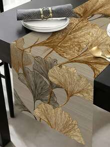 1pc Luxury New Chinese Style Ginkgo Leaf Print Decorative Table Runner, Modern Minimalist Gold Foil Ginkgo Leaf Table Runner Suitable For Dining Room, Kitchen, Living Room, Outdoor Patio, Garden Home Decor - Multicolor - View 8