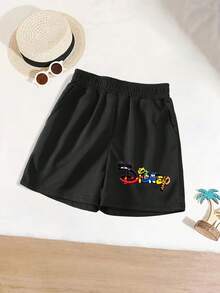 Disney Boys' Short-Sleeved Shirt And Shorts Set, Featuring A Creative Mickey And His Companions' Disney Logo Letter Cartoon Pattern Print. This Is A Two-Piece Summer Children's Outfit. The Fabric Is Soft, Comfortable And Breathable, Suitable For Daily Wear, Traveling, Going To School, Shopping, And Playing. It Is An Essential Disney Children's Clothing Gift. - 杏色+黑色 - 查看 3