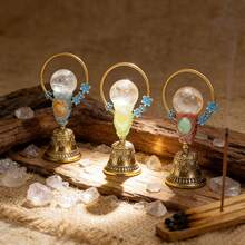 1 pièce Carillon en cuivre à boule de cristal naturel, cloche de guérison Feng Shui en cuivre pour décoration de la maison, cadeau et souvenir de Noël - clochette à boule de cristal - Voir 9