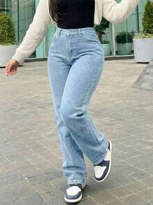 女士复古宽松男友直筒牛仔裤 - 淺色水洗藍 - 查看 1