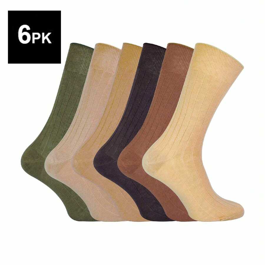 Sock Snob 100% Egyptian Cotton Socks For Men | 6 Pairs | Ribbed Seamless Black Socks Avaliable In 3 Sizes - Brown - View 1