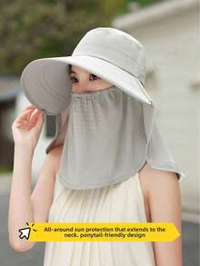 1 chiếc mũ rộng vành chống nắng mùa hè cho nữ, khẩu trang 3 trong 1 che cổ, mũ che nắng đa chức năng thoáng khí, mũ chống nắng mùa hè cho nữ khi đạp xe điện, mũ che nắng ngoài trời có thể tháo rời, mũ chống tia UV vành rộng - A - Xem 11
