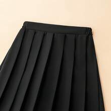 Girls' School Style A-Line Skirt, Comfortable Elastic Waist, Pleated Design, High-Waisted, Versatile For School, Party And More Occasions, Spring/Summer - Black - View 9