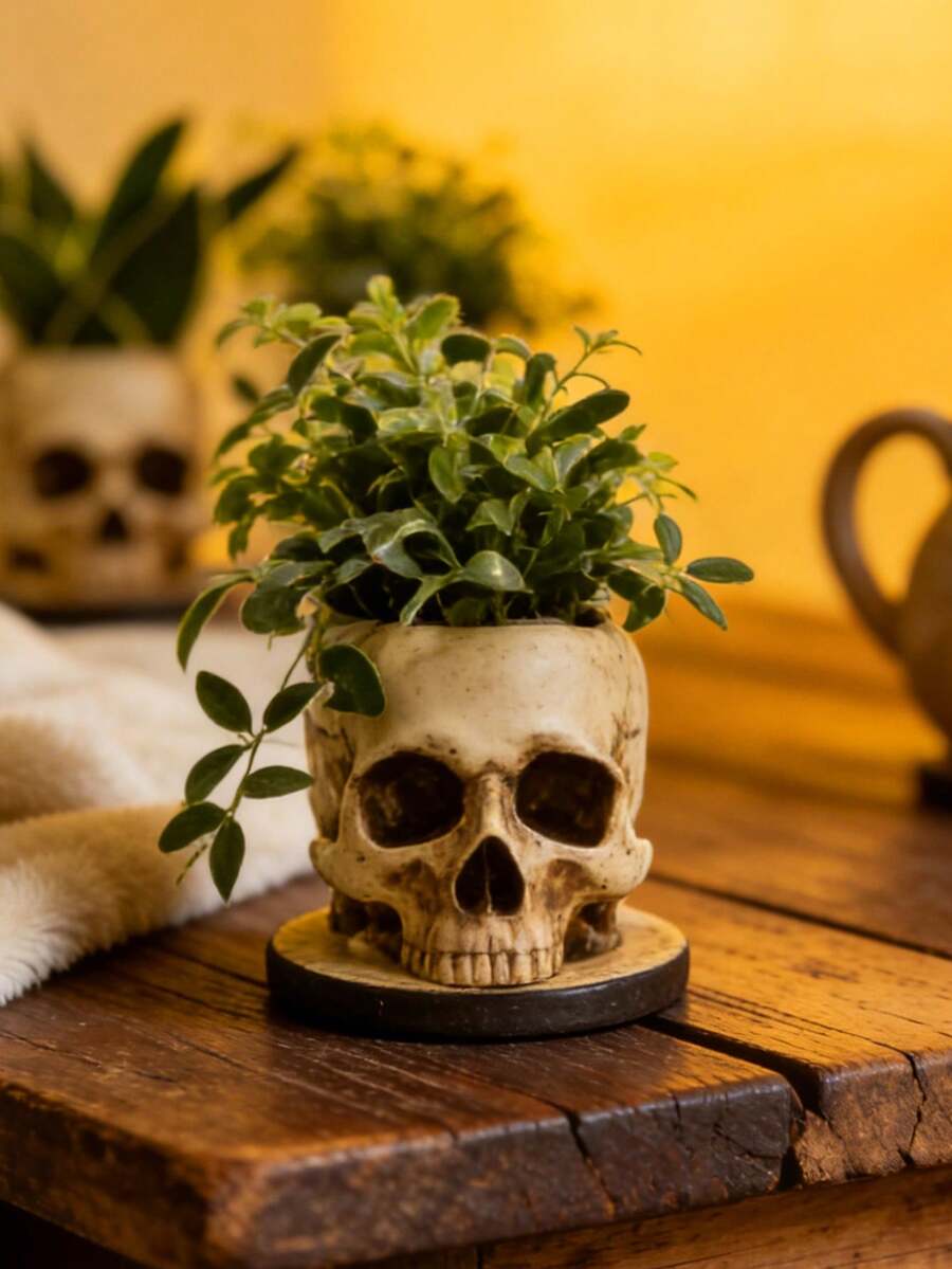 防水树脂哥特式骷髅头花盆 - 多用途室内/室外装饰,适用于植物、花卉和糖果碗,非常适合万圣节和亡灵节、户外花园装饰、园艺用品、节日必备品、花园家具、花园装饰 - 多色 - 查看 1