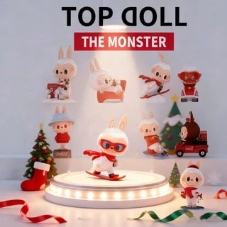 POP MART Collaboration, Blind Box Style, Random Design, Single Item, Cute 3D Figurine, Plush Toy, Suitable For Desktop Decoration, Gift, Christmas Decoration - Red - View 1