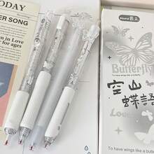 4支/套 [Mura Muraku] 蜜桃粉色心形中性笔，0.5mm黑色墨水，可爱甜美，情人节，学生及办公用品 - 慕樂-唯美蝴蝶 - 查看 5