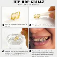 1 Set Unisex Gold Tooth Grillz, Hip Hop Everyday Street Party Teeth Jewelry Accessories - Gold - View 8