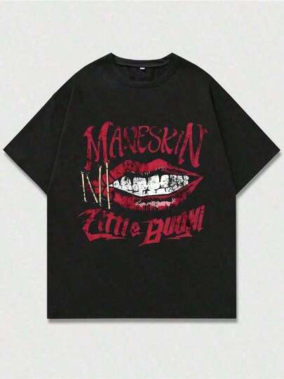 Camisa Negra con Estilo de Maneskin y álbum Zitti e Buoni,Camiseta casual de cuello redondo y manga corta con estampado,adecuada  uso diario en primavera y verano,unisex